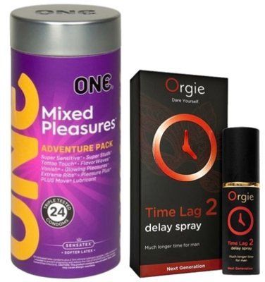 Набор из 24 шт ONE Mixed Pleasures + Пролонгатор Orgie Time Lag 2 Delay Spray, 10 мл SOS9350 фото