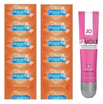 Комплект Pasante Warming 10 шт + JO 12VOLT Gel 10 мл SOS14272 фото