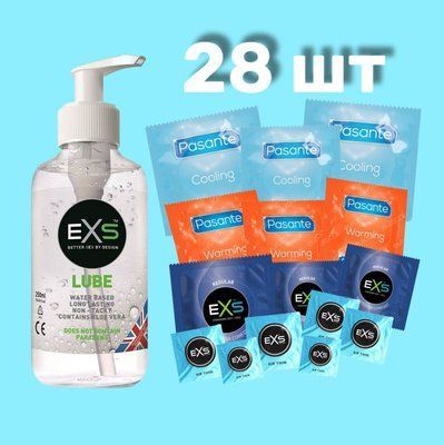 Комплект 28 шт EXS, Pasante + Лубрикант EXS Aloe 250 мл (прозорий) SOS4301 фото