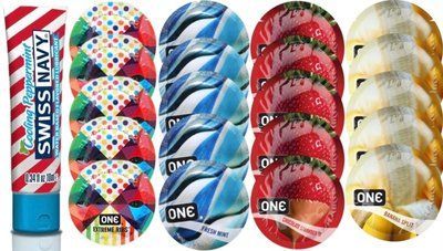 Набор из SwissNavy CoolingPeppermint 10мл + ONERibs + ONE Mint + ONEChocolateStrawberry + ONEBanana SOS8650 фото
