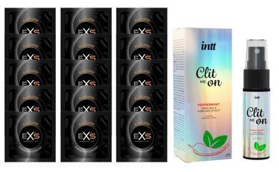 Комплект EXS Black Latex 15 шт + Intt Clit Me On Peppermint Cooling Effect збуджувальний спрей для клітора, 12 мл SOS14670 фото
