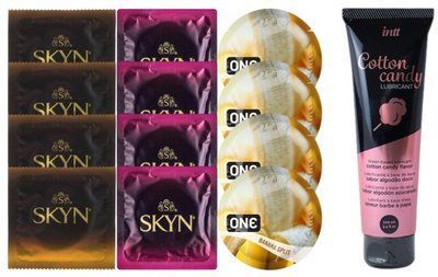 Комплект: Лубрикант Intt Cotton Candy (100 мл) + 8 шт. SKYN + 4 шт. ONE Banana Split SOS10410 фото