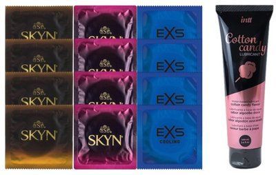 Комплект: Лубрикант Intt Cotton Candy (100мл) +8 шт. SKYN+4 шт. EXS Cooling SOS10462 фото