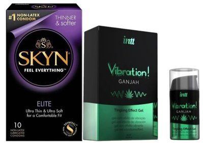 Набор из SKYN Elite (10 шт) + Жидкий вибратор Intt Vibration Ganjah (15 мл) SOS9710 фото