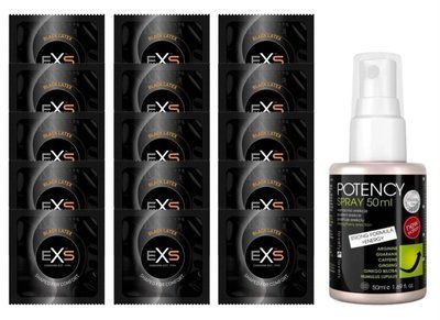 Комплект EXS Black Latex 15 шт + Lovely Lovers Potency Spray (50 мл) SOS14620 фото