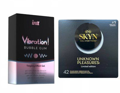 Набір : Intt Vibration Bubble Gum Рідкий стимулятор 15 мл та SKYN Unknown Pleasures+ 42 шт SOS146 фото