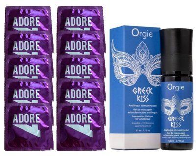 Комплект Pasante Adore Extra Sure 10 шт + Orgie Greek Kiss (50 мл) SOS14172 фото