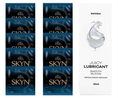 Комплект SKYN Extra Lube 10 шт. + Лубрикант Satisfyer Juicy Lubricant Smooth Silicon 150 мл SOS12571 фото