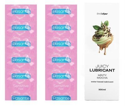 Комплект: Pasante extra sensitive 10 шт. + Лубрикант Satisfyer Juicy Lubricant Minty Mocha water based 300 мл SOS11519 фото