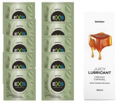 Комплект: з EXS Snug Fit 10 шт + Лубрикант Satisfyer Juicy Creamy Caramel water based 300 мл SOS11314 фото