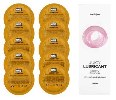 Комплект 𝐎𝐍𝐄 𝐋𝐞𝐠𝐞𝐧𝐝 𝐗𝐋 10 шт. + Лубрикант Satisfyer Juicy Lubricant Booty Silicon (150 мл) SOS12269 фото