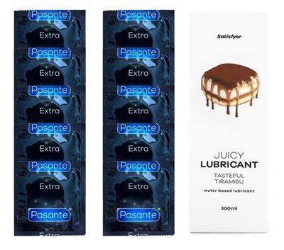Набір: Pasante Extra Safe 10 шт. + Лубрикант Satisfyer Tasteful Tiramisu (300 мл) SOS12069 фото