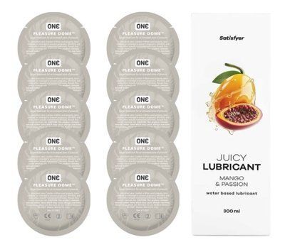Комплект 𝐎𝐍𝐄 𝐃𝐨𝐦𝐞 10 шт. + Лубрикант Satisfyer Juicy Lubricant Mango & Passion (300 мл) SOS12219 фото