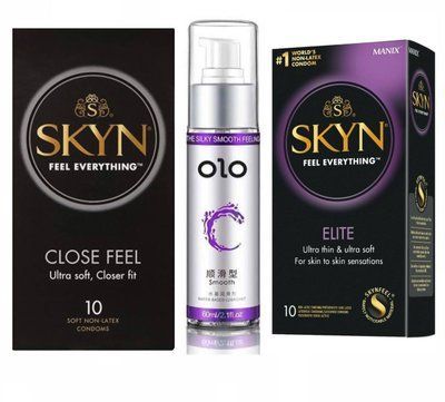 Набір Skyn Close Feel 10 шт , Skyn Elite 10 шт та Лубрикант "olo smooth" 60 мл SOS175 фото