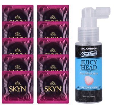 Комплект SKYN Cherry Sunrise 10 шт + Doc Johnson Juicy Head Dry Mouth Spray Cotton Candy (59 мл) SOS13671 фото