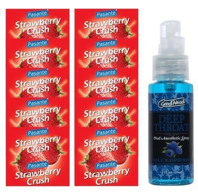 Набір Pasante Strawberry Crush 10 шт + Doc Johnson Blue Raspberry, 59 мл SOS13972 фото
