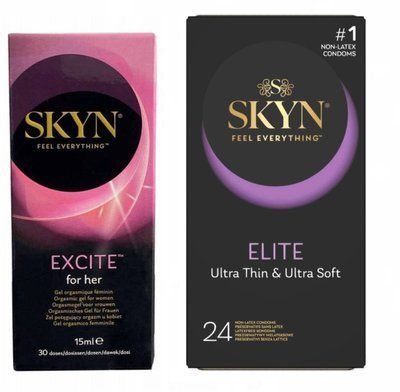 Набір : SKYN Excite Orgasmic Gel for Her 15 мл (стимулюючий гель) та SKYN Elite &ndash; 24 шт SOS656 фото
