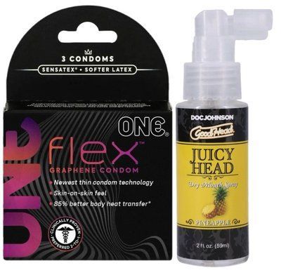 Комплект 3 шт ONE Flex + Спрей Doc Johnson GoodHead &ndash; Juicy Head Dry Mouth Spray &ndash; Pineapple 59мл SOS6173 фото