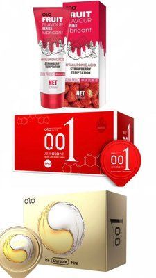 Набір OLO Ice Durable Fire 10 шт, Passionate Factor 10 шт та Лубрикант OLO зі смаком полуниці 120 мл SOS321 фото