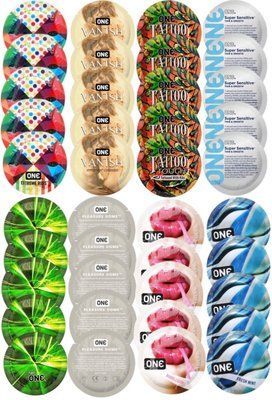 Набор с 40 шт ONE Ribs + ONE Vanish + ONE Tattoo + ONE Sensitive + ONE Glowing + ONE Dome + ONE Bubblegum + ONE Fresh Mint SOS8314 фото