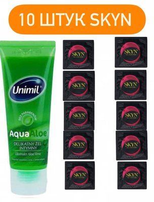 SKYN Cherry Sunrise 10 шт и Лубрикант Unimil Aqua Aloe 80 мл SOS521 фото