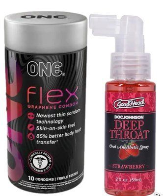 Комплект Набір 10 штук ONE Flex графен + Спрей Doc Johnson GoodHead DeepThroat Spray - Sweet Strawberry 59 мл SOS6238 фото