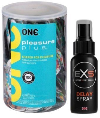 Набор из ONE Pleasure Plus, 100 шт + Пролонгатор EXS DELAY SPRAY 50 МЛ SOS9115 фото