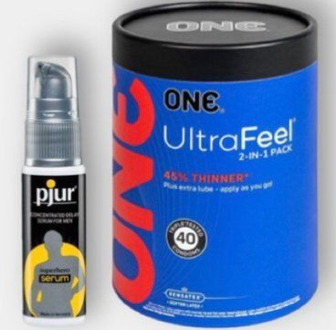 ONE Ultra Feel 40 шт - Пролонгатор pjur Superhero Serum 20 мл SOS6089 фото