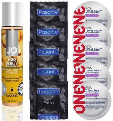 Набір 10 шт Pasante Extra та ONE Tattoo Touch + System JO H2O &mdash; Juicy Pineapple (30 мл) SOS4871 фото
