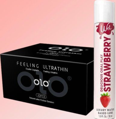 Набір OLO - ультратонкі -001 ( 10 штук) + Wet Oral Play Strawberry (30 мл) SOS4531 фото