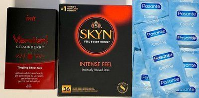 Комплект 46 шт SKYN Intense Feel - Pasante Cooling + Рідкий вібратор Intt Vibration Strawberry (15 мл) SOS1516 фото