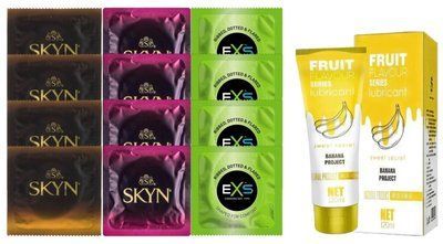 Комплект: Лубрикант OLO Banana (120мл) +8 шт. SKYN+4 шт. EXS EXTREME 3 в 1 SOS10477 фото