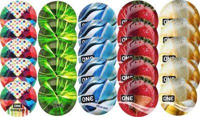 Набор с 25 шт One Extreme ribs + ONE Glowing + ONE Fresh Mint + ONE Chocolate Strawberry + ONE Banana Split SOS8264 фото