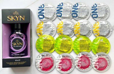 Комплект 16 шт - ONE Super Studs, Classic, Color Sensations, Glowing Pleasures + Лубрикант SKYN ALL NIGHT LONG, 80 мл SOS1916 фото