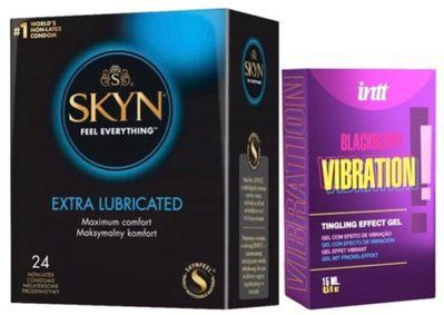 Набор из SKYN Extra Lube (24 шт) + Жидкий вибратор Intt Vibration Blackberry (15 мл) SOS10075 фото