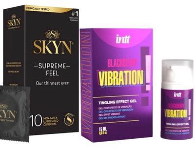Набор из Skyn ​​Supreme Feel 10 шт. + Жидкий вибратор Intt Vibration Blackberry (15 мл) SOS10275 фото