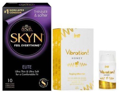 Набор из SKYN Elite (10 шт) + Жидкий вибратор Intt Vibration Honey (15 мл) SOS9725 фото