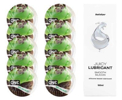 Комплект ONE Mint Chocolate 10 шт. + Лубрикант Satisfyer Juicy Lubricant Smooth Silicon (150 мл) SOS12384 фото