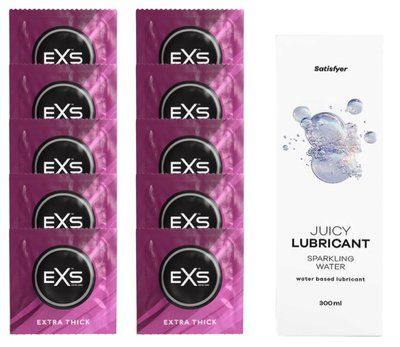 Набір: EXS Extra Thick 10 шт. + Лубрикант Satisfyer Sparkling Water 300 мл SOS11178 фото