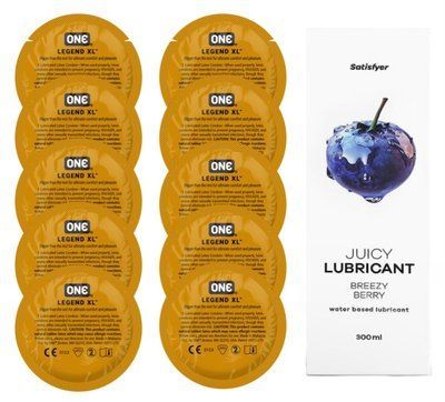 Комплект 𝐎𝐍𝐄 𝐋𝐞𝐠𝐞𝐧𝐝 𝐗𝐋 10 шт. + Лубрикант Satisfyer Juicy Lubricant Breezy Berry (300 мл) SOS12284 фото