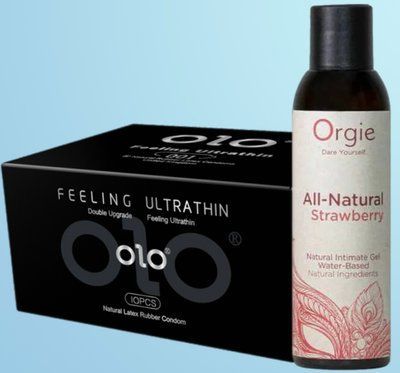 Набір OLO - ультратонкі -001 ( 10 штук) + Лубрикант All Natural Strawberry (150 мл Orgie) SOS4478 фото