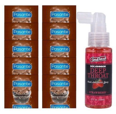 Pasante Chocolate Temptation 10 шт + Doc Johnson DeepThroat Spray &ndash; Strawberry (59 мл) SOS13987 фото