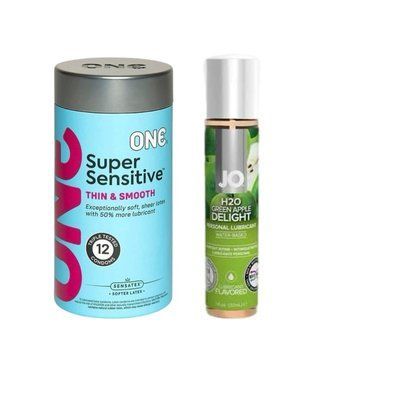 ONE Super Sensitive Pack 12 шт.+ Змазка на водній основі System JO H2O &mdash; Green Apple (30 мл) SOS6492 фото