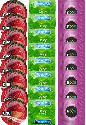 Набор 24 шт ONE Chocolate Strawberry + Delay Infinity + EXS EXTRA SAFE SOS7505 фото