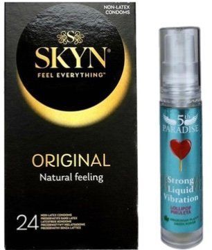 Набор из SKYN ORIGINAL 24 шт + Жидкий вибратор 5th Paradise Liquid Vibrator &mdash; Леденец (10 мл) SOS9961 фото