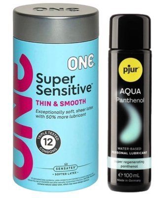 Набор ONE Super Sensitive Pack 12 шт + Лубрикант Pjur Aqua Panthenol 100 мл SOS13022 фото