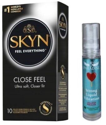 Набор из SKYN Close Feel (10 шт) + жидкий вибратор 5th Paradise Liquid Vibrator &mdash; Леденец (10 мл) SOS9761 фото