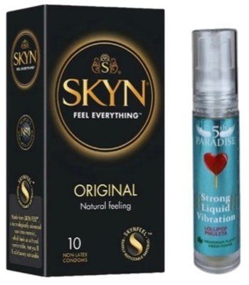 Набор из SKYN Original (10 шт) + жидкий вибратор 5th Paradise Liquid Vibrator &mdash; Леденец (10 мл) SOS9861 фото