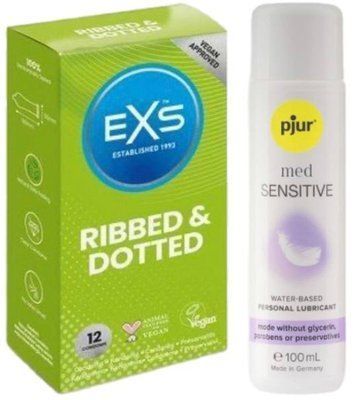 Набір EXS Ribbed & Dotted (12 шт) + pjur MED Sensitive Glide 100 мл SOS13522 фото