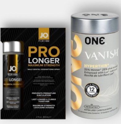ONE Vanish Hyperthin 12 шт - Пролонгатор JO Prolonger Spray with Lidocaine (60 мл) SOS6025 фото